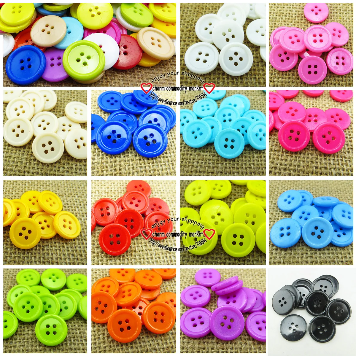 

10MM~30MM Colors Dyed Plastic Buttons 4 Hole Coat Boots Sewing Clothes Accessory P-111