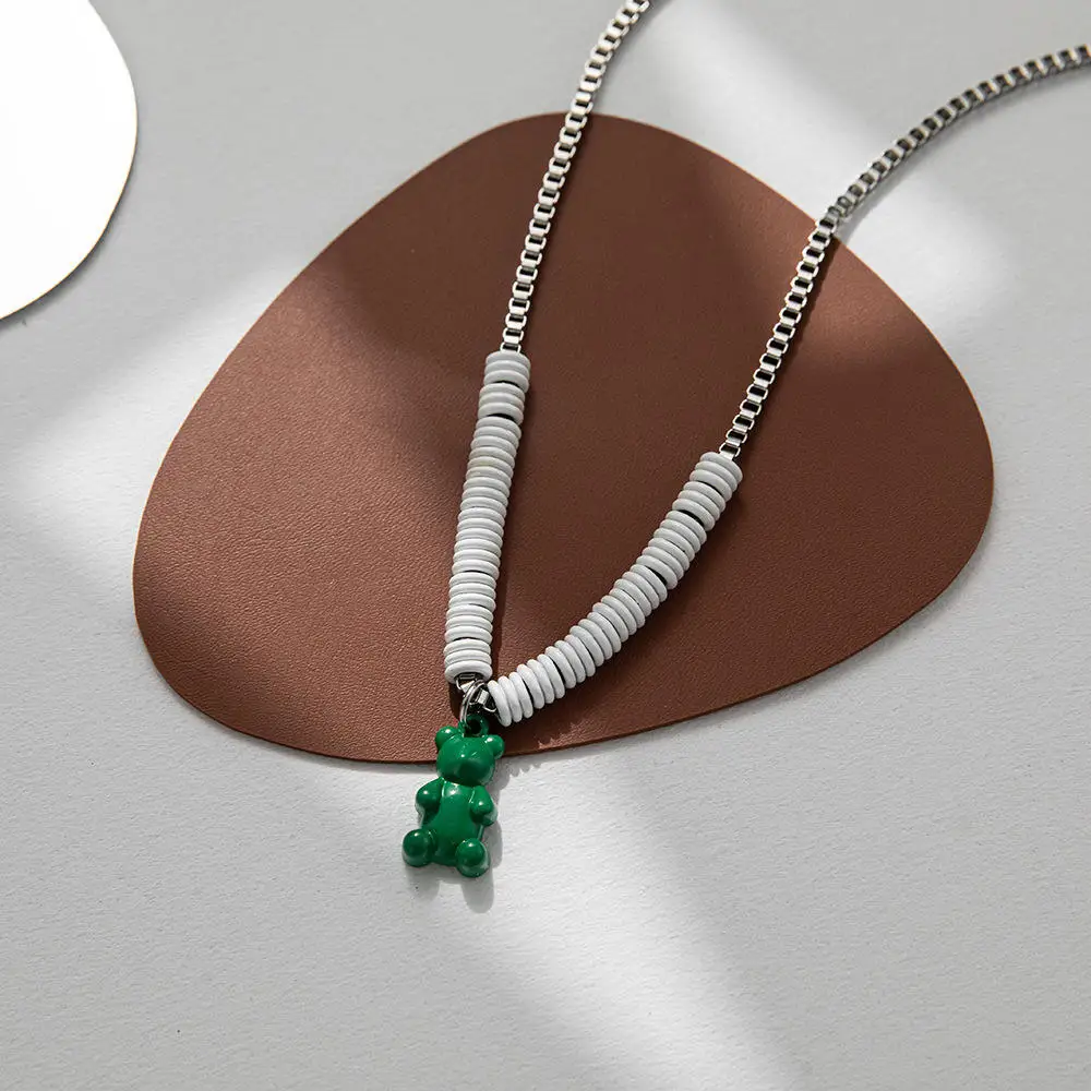 

GATTVICT Fashion Y2K Bear Pendant Necklace For Men Punk Soft Clay Necklace Sweater Stainless Steel Box Chain Jewelry New Trendy