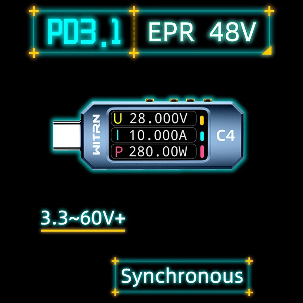 

C4 Type-C PD3.1 триггер USB-C Вольтметр Амперметр 48 В EPR установка старения двунаправленное Измерение тока