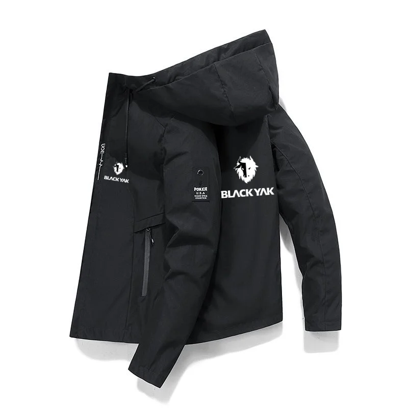 Siyah yak erkek ceket ince polyester bahar ve yaz güneş koruyucu ceket rüzgarlık spor kapüşonlu hırka