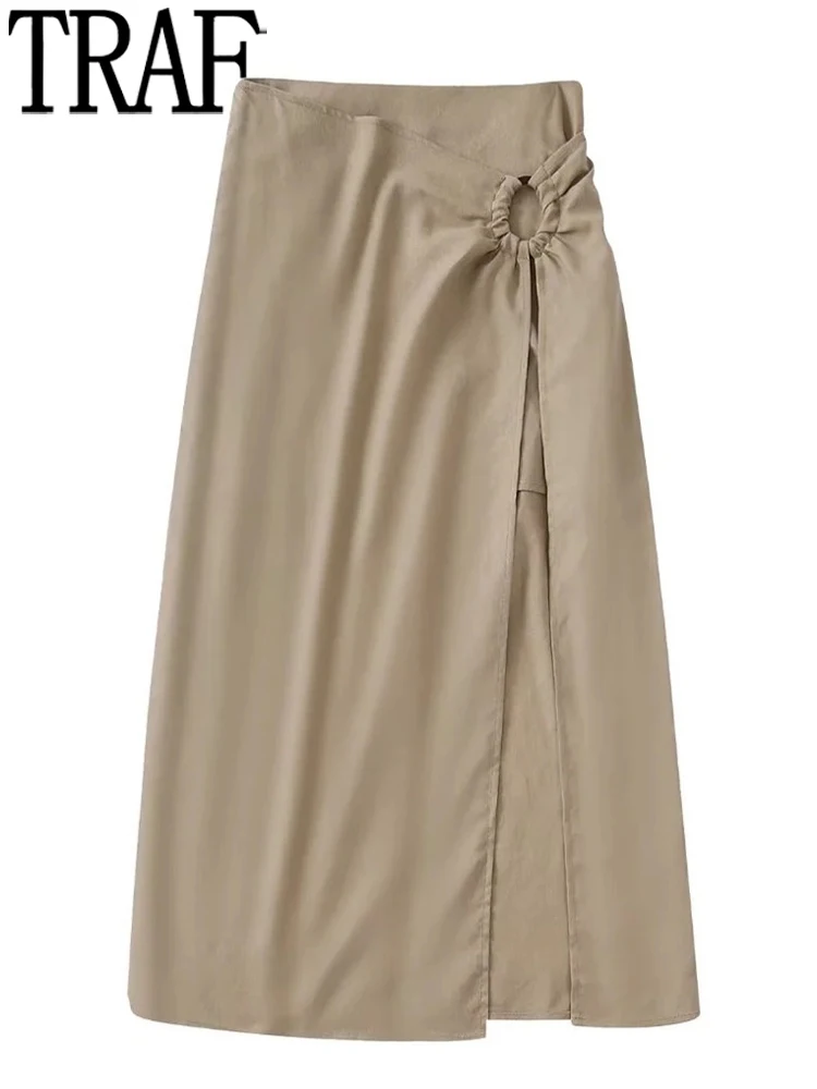 

TRAF Women Beach Sarong Skirt Sets Wrap Long Skirts Woman Fashion 2022 High Waist Slit Skirt Buckle Midi Summer Skirts For Women