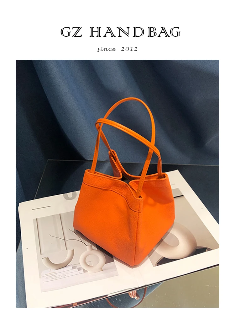 

Women Small Handbag Genuine Leather Soft Bucket Basket Bag Luxury Design Ladies Solid Fashion Sheepskin Female Cute Handbags