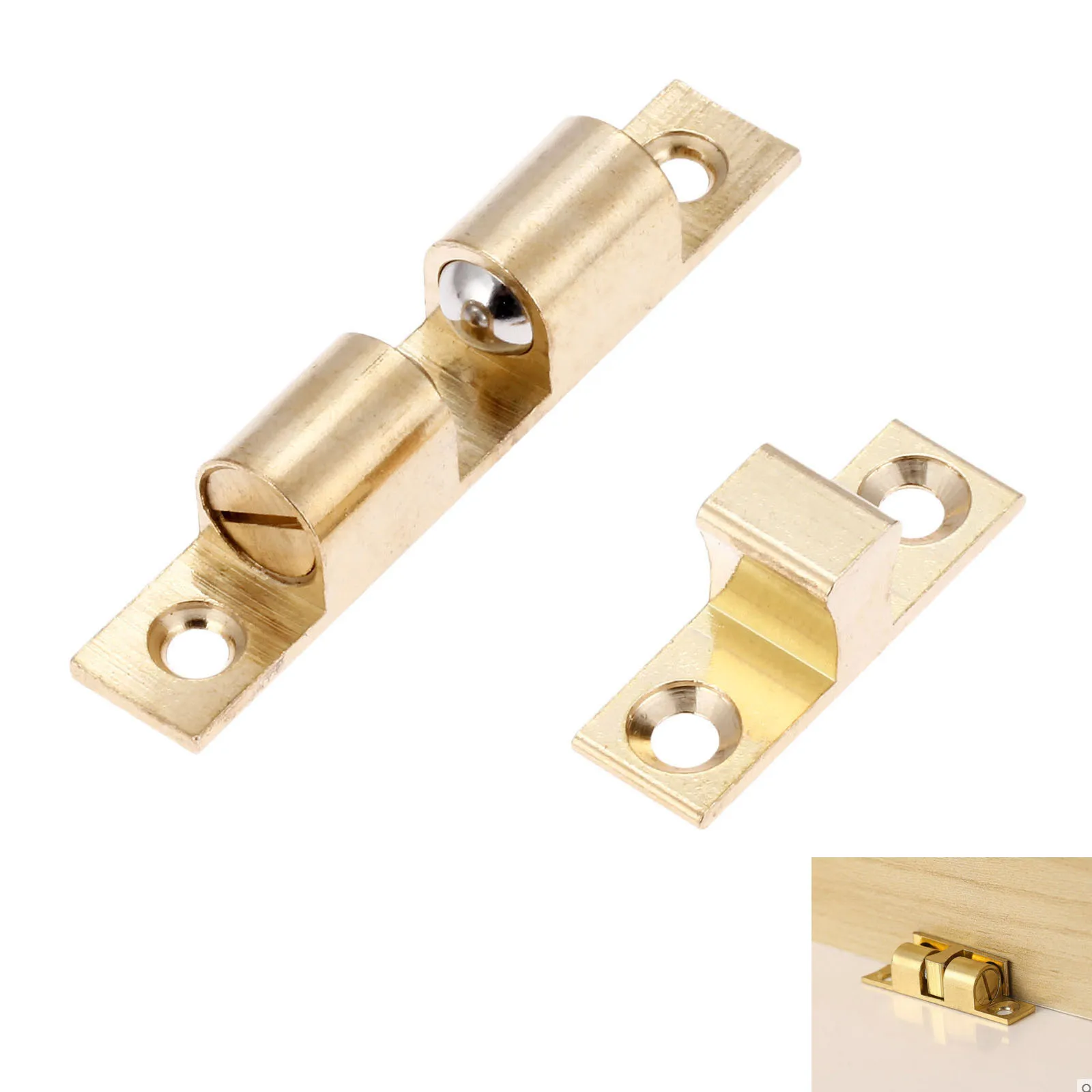 

1Pc 70x12mm Brass Double Ball Catch Cabinet Door Latch All Copper Touch Beads Lock Door Spring Clip Cabinet Door Catches