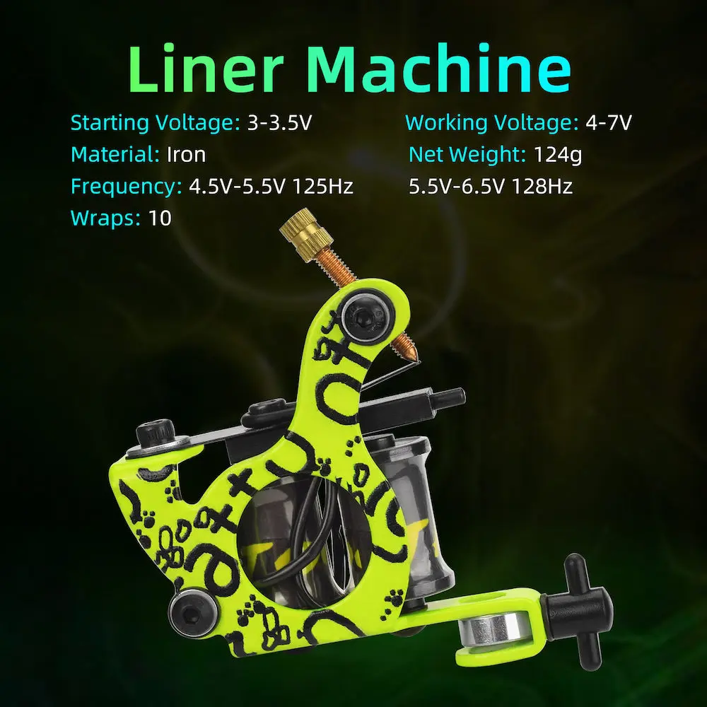 High Quality Professional Tattoo Coil Machine 10 Wraps Liner and Shader Gun Machine for Beginner Practise