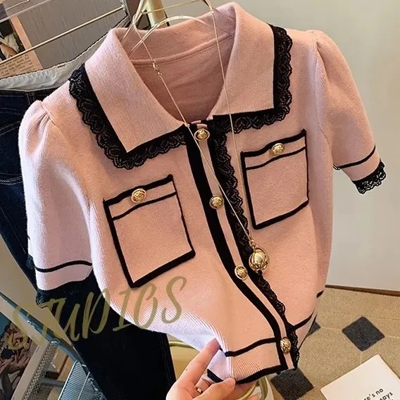 Женская рубашка-поло в полоску TSXT элегантная свободная вязаная повседневном