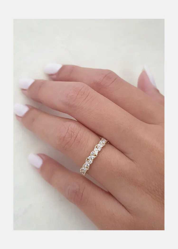 JOVOVASMILE Moissanite Eternity Wedding Band Combination 2*4MM Marquise-Cut 2.1MM Round Diamonds Gorgeous Silver Ring Anillos