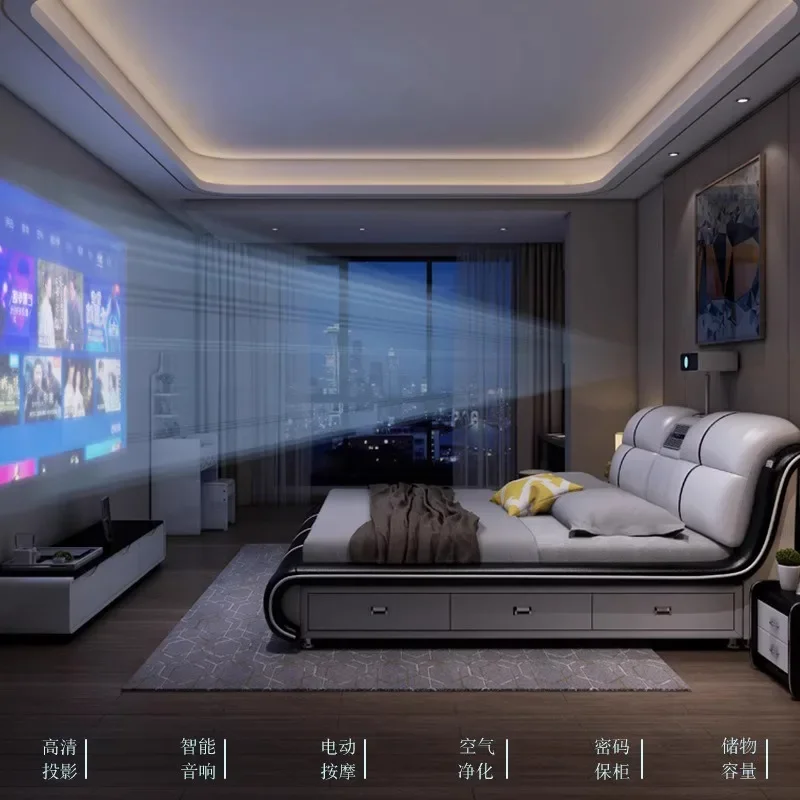 Необычная деревянная двуспальная кровать для взрослых выдвижной ящик двойная