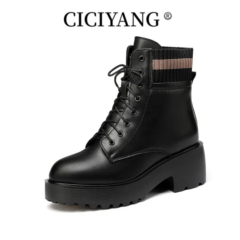 

CICIYANG Women's Chelsea Boots Large Size 2023 New Genuine Leather Women Winter Shoes Boots Wool British Style Mid Boots Women