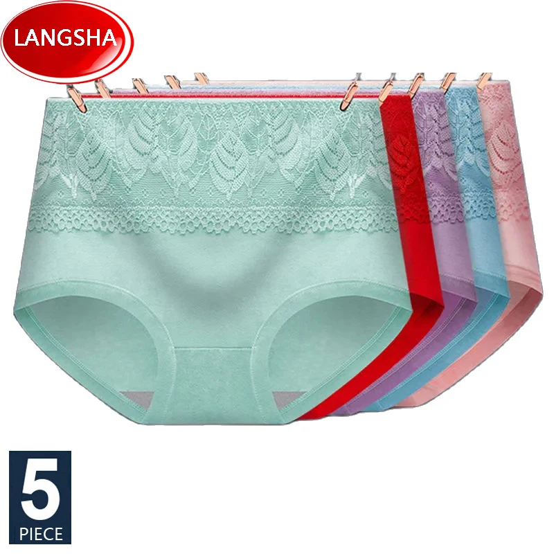 5PCS/Set High Waist Women Panties Pure Cotton Body Shaper Underwear Breathable Cute Briefs Sexy Lace Comfort Female Lingerie
