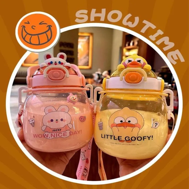 

Kawaii Bear Pastel Water Bottle With Straw Strap For Girls Children Plastic Cute Juice Milk Portable Drinking Bottle BPA Free