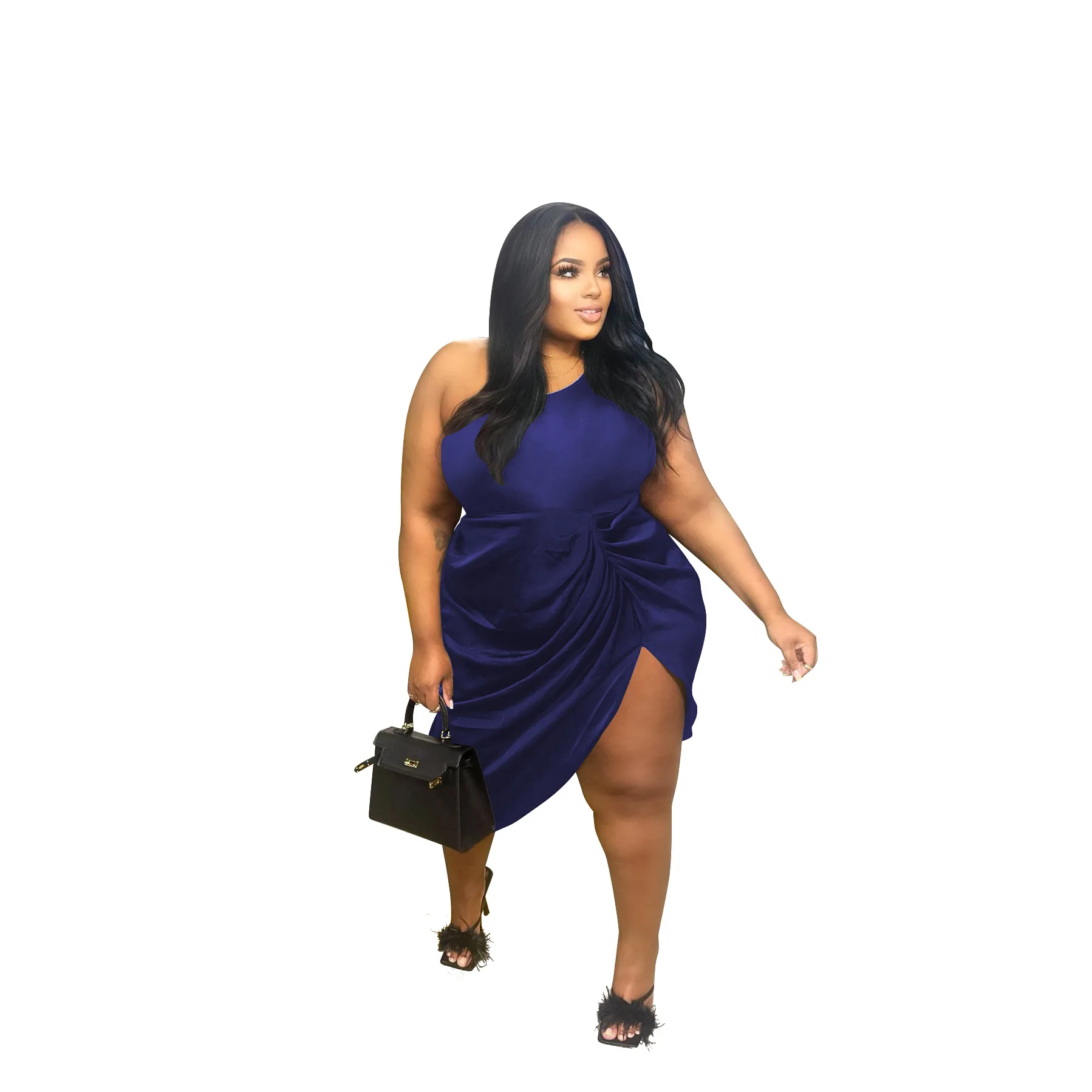 Plus Size Elegant Pretty Dress For Women Split Ruffle Luxury Cloth 2023 Summer Trendy Evening Party New Mini Dress