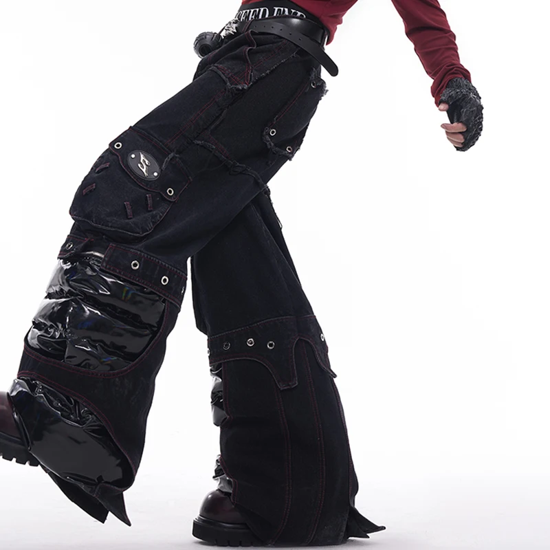 FEWQ брюки из искусственной кожи мужские джинсы осень-зима прямые 2024 темная одежда