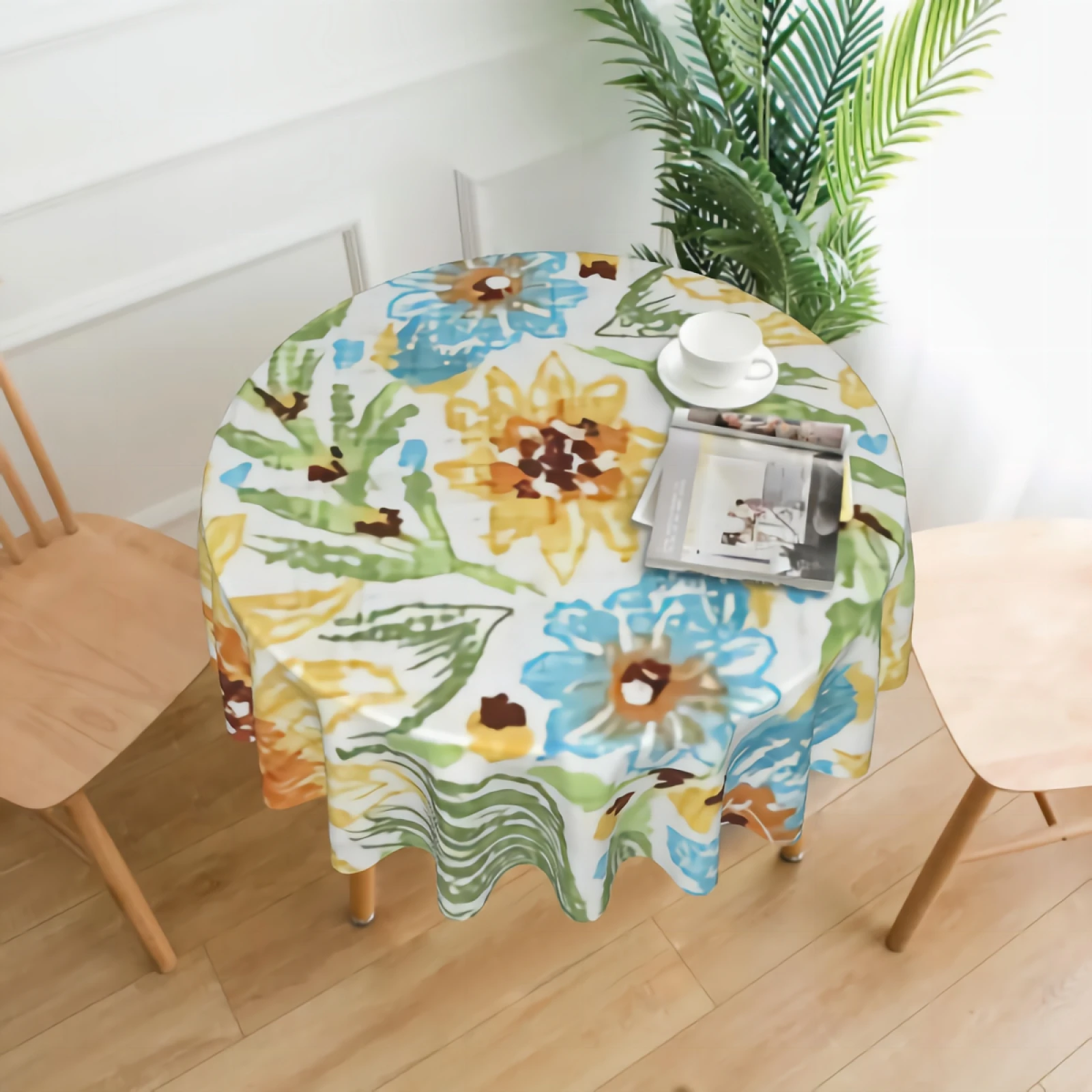 

Watercolor Sunflower Round 60 Inch Table Cloths Round Table Cover Polyester Tablecloth Washable Table Cover