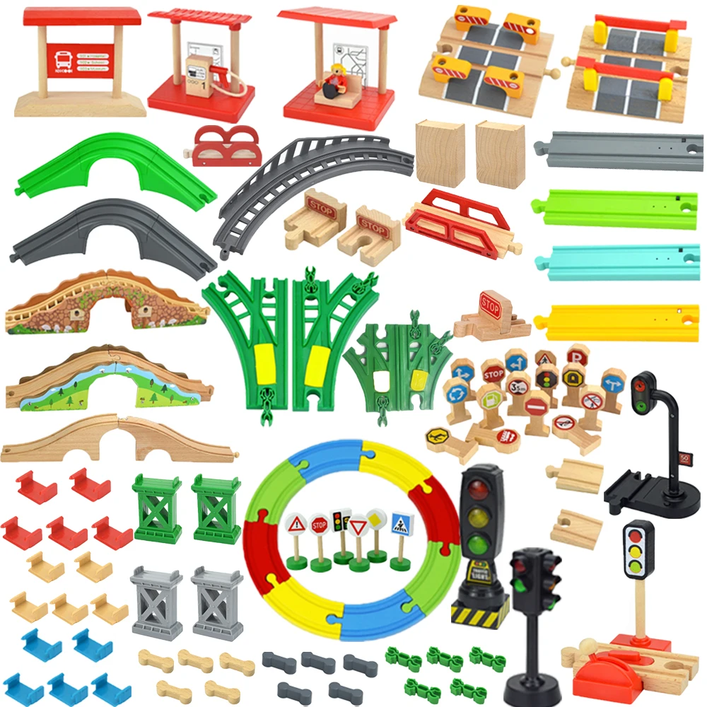 

New All Kinds Wooden Track Parts Beech Wooden Railway Train Track Toy Accessories Fit Biro All Brands Wood Tracks Toys for Kids