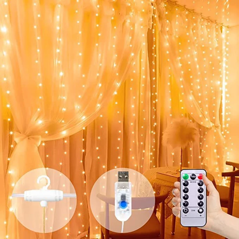 

New Year Garland LED Curtain Light USB Festoon Fairy Lights With Remote 8 Modes Led Lamp Christmas Wedding Bedroom Decoration