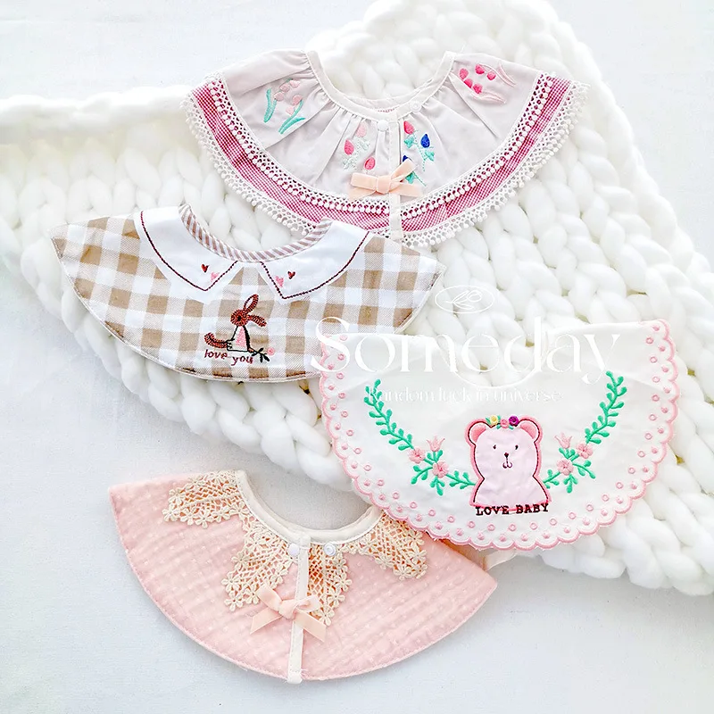 

New Waterproof Baby Burp Cloths Princess Lace Cotton Bibs Baby Boys Collar In Europe and America Style