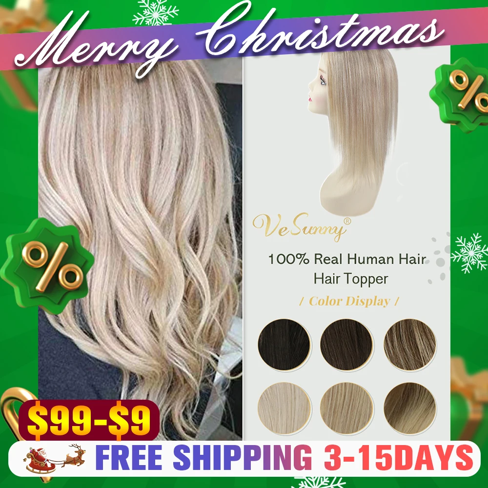 VeSunny Full Head Coverage Mono Base Topper 100% Real Human Hair Hand Made Toupee with Clips 3*5 cm Balayage Highlighted Color