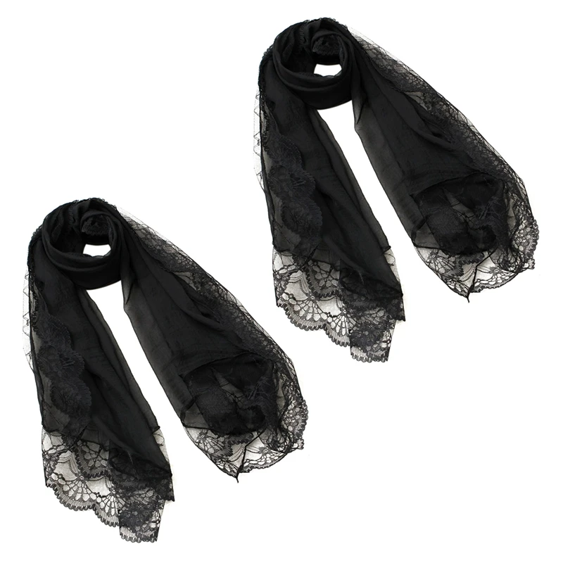 

Женские шарфы 2X, шифоновый кружевной шарф, черный шарф