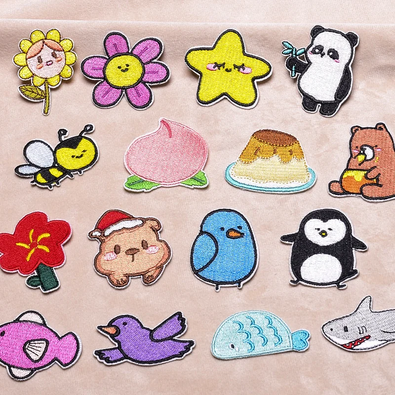 

Cute Bee Flower Birds Iron-On Patches Cloth Mend Decorate Clothes Apparel Sewing Decor Applique Shark Penguin Panda Badges