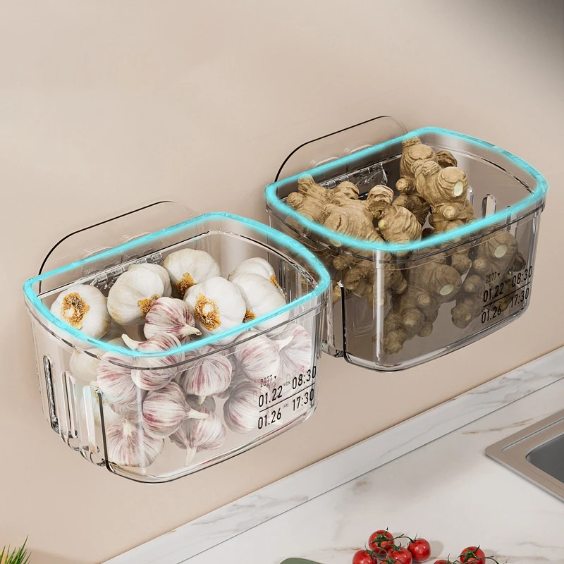 Multifunctional Scallion Ginger Garlic Storage Basket Space-saving Wall Mounted Hanging Plastic Kitchen Gadget