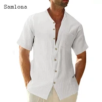 mens fashion short sleeved buttons up tops men clothing 2022 summer solid color casual blouse open stitch thin shirt man