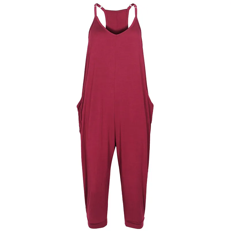 Женский свободный комбинезон без рукавов длинный хлопковый комбинезон-карандаш