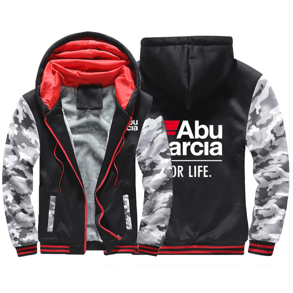

Abu Garcia For Life Printed Men's Winter Hoodies Thickened Warm New Casual Coat Zipper Solid Color Fleece Long Sleeve Jacket