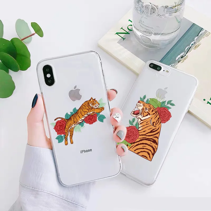 

Fashion Tiger Clear Phone Case For iPhone X XR XS Max 11 12 13 mini Pro Max 7 8 plus SE2020 Cute Cartoon Transparent Cover Funda