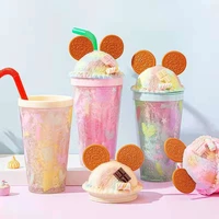 450ml summer ice cup double layer cold girl ice storage container creative bear ears modeling crushed cute water bottle