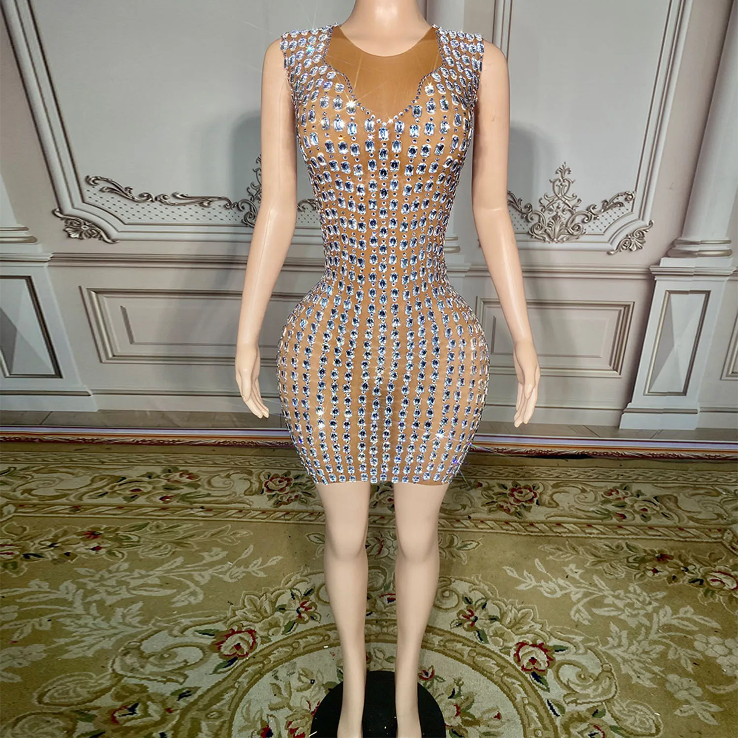 Прозрачное Сетчатое кружевное высокоэластичное платье с коротким рукавом и