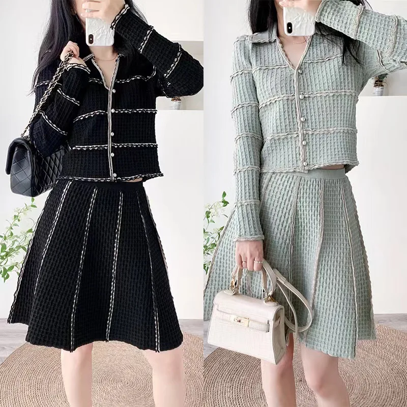 

New Arrival Women Skirt Sets Early Spring Autumn Dress Women Knitted Lace Jakcets Women Clothing Two Piece Sets Womens Outifits