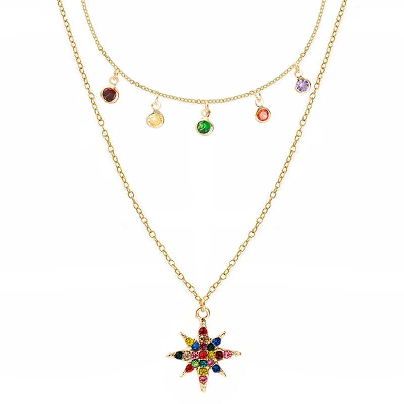 

Wild&Free New Design Star Necklace For Women 2 Layered Colorful Crystal Beads Pendant Choker Necklace Christmas Party Gift