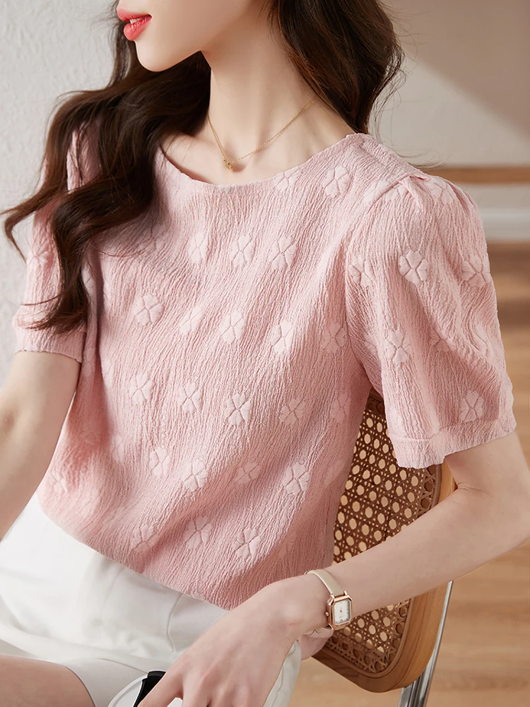 Женский шифоновый топ с коротким рукавом пышными рукавами