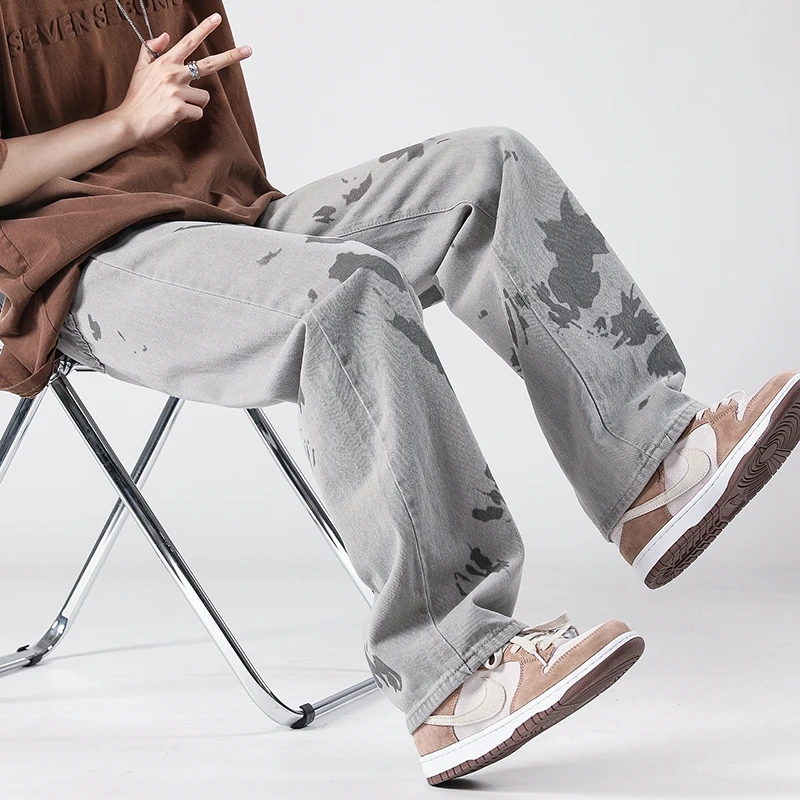 Streetwear Hip Hop Jeans Men 2022 Retro Casual Washed Wide Leg Pants Korean Oversized Straight Leg Mopping Y2K Trousers Women