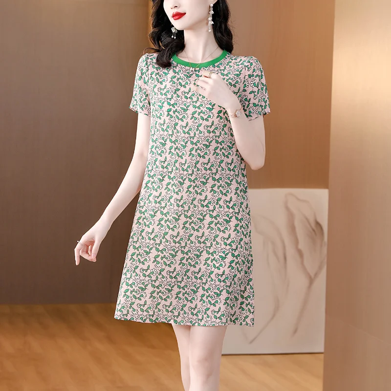 

2023 New High-Quality Fashion Maxi Dress Summer O-Neck Print Short Sleeved Dress Casual Loose Elegant Robe Femme X065