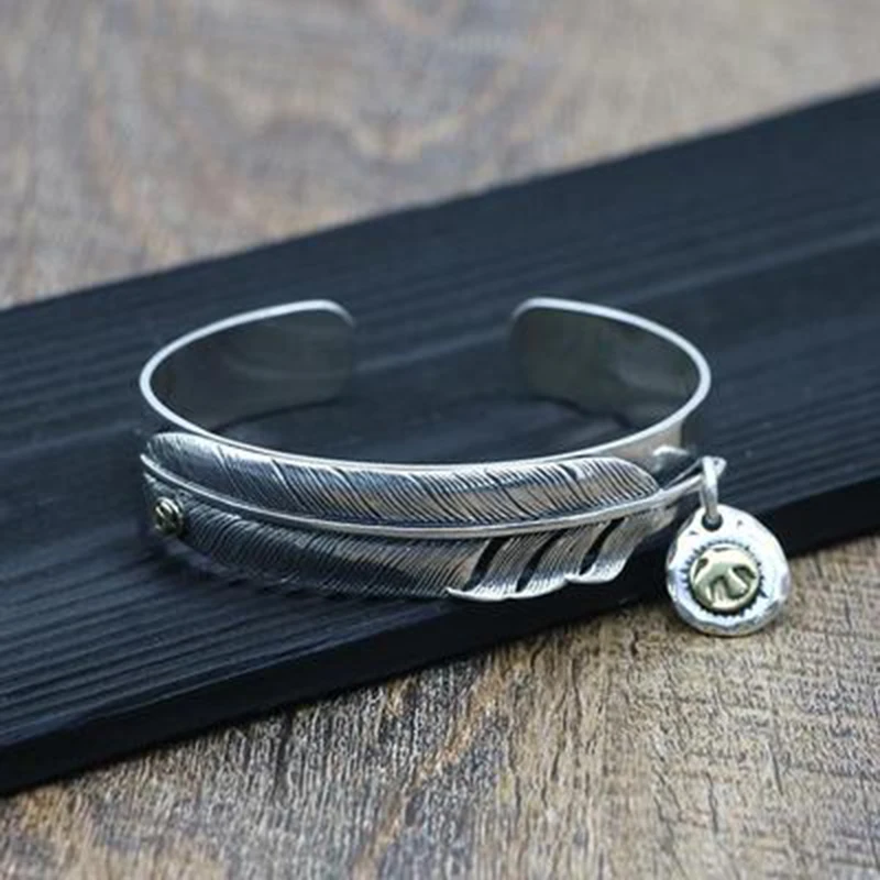 

Новый мужской браслет ручной работы с перьями, модный Индивидуальный Открытый браслет в стиле Такахаси, ювелирные аксессуары