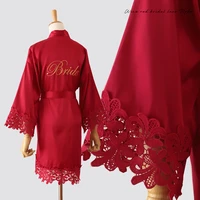 new lace dressing gown bride bridesmaid wine red nightgown pink pajamas party nightgown bridesmaid robes bath robe women