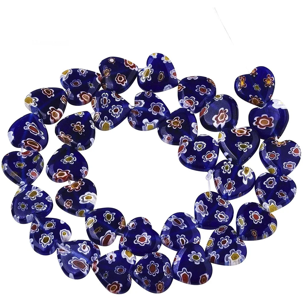 

160 Pcs Millefiori Lampwork BeadsHeart Shaped Glass Beads12mm Spacer Beads for DIY Bracelets Necklace Jewelry MakingBlue
