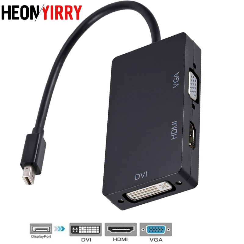 Мини Dp к Dvi Hdmi Vga 3-в-1 ноутбук компьютер видеовыход адаптер многофункциональная
