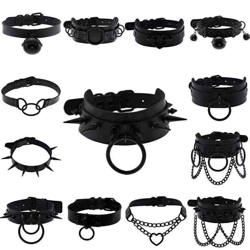 Goth Leather Spiked Choker Punk Collar Women Men Rivets Studded Chocker Chunky Necklace Jewelry Metal Gothic Emo Accessories