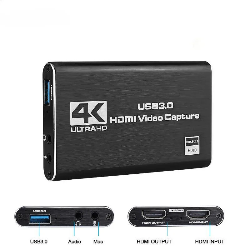 

USB 4K 60Hz HDMI-Compatible Video Capture Card 1080P for Game Recording Plate Live Streaming Box USB 3.0 Grabber for PS4 Camera