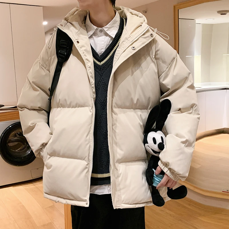 EOENKKY/Korean Clothing Parkas Men Hooded Fashion Cotton Padded Coats Loose Winter Thicken Male New Jackets S-3XL