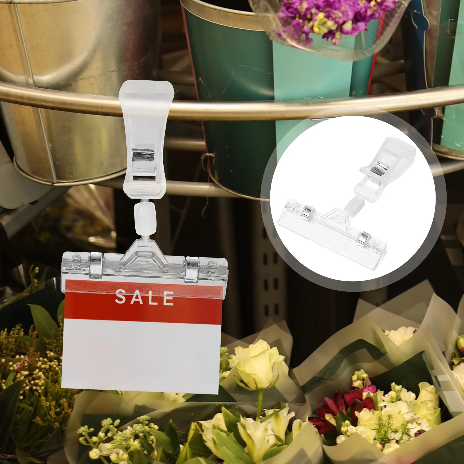 

10 Pcs Universal Advertising Folder Plastic Tags Swivel Price Sign Holders Supermarket Clips Bracket Clothing Rotatable
