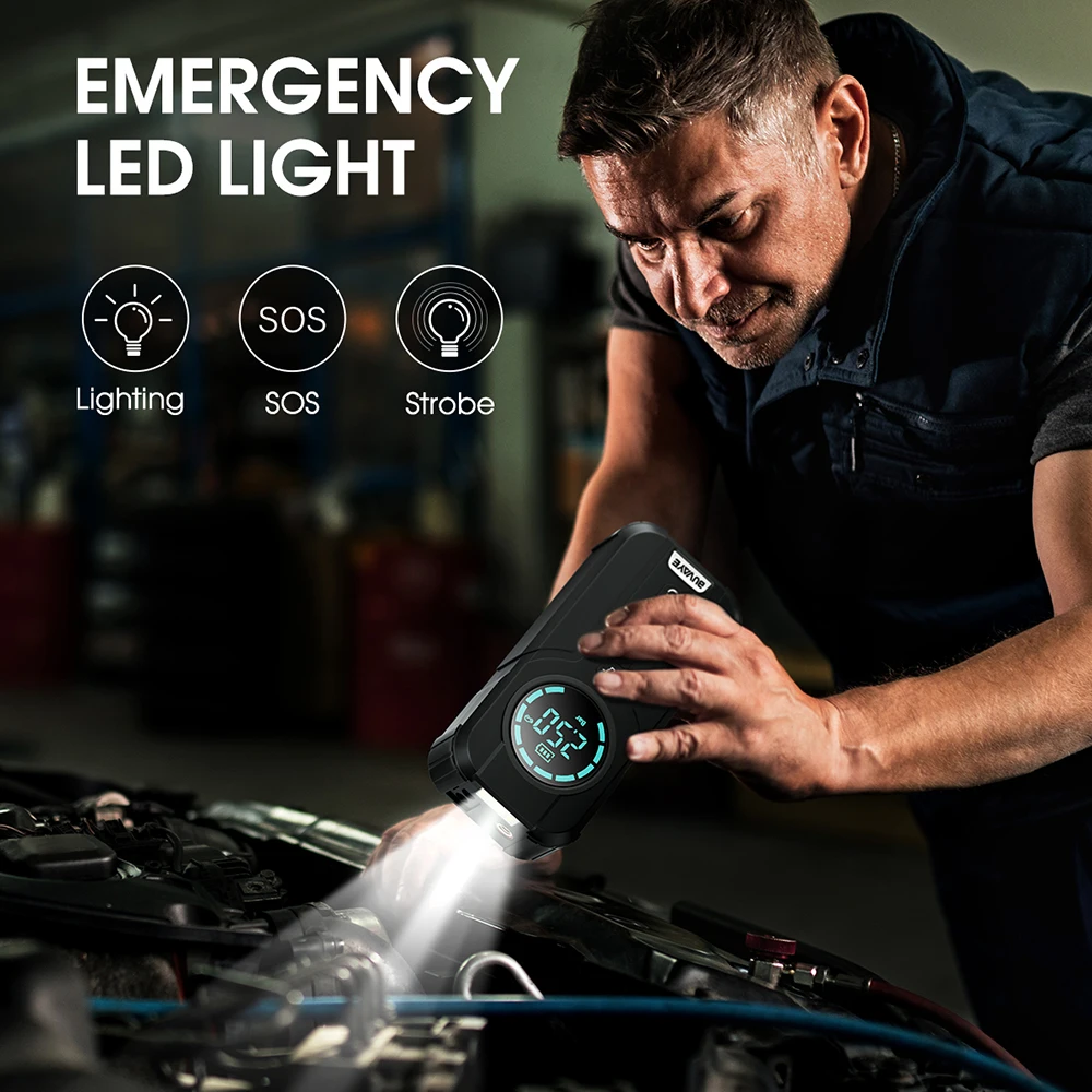 Urządzenie do uruchamiania awaryjnego samochodu pompa powietrza BUVAYE przenośna sprężarka powietrza wielofunkcyjny pompa do opon automatyczny rozrusznik przenośny akumulator z torba z EVA 4 Urządzenie do uruchamiania awaryjnego samochodu pompa powietrza BUVAYE przenośna sprężarka powietrza wielofunkcyjny pompa do opon automatyczny rozrusznik przenośny akumulator z torba z EVA 4