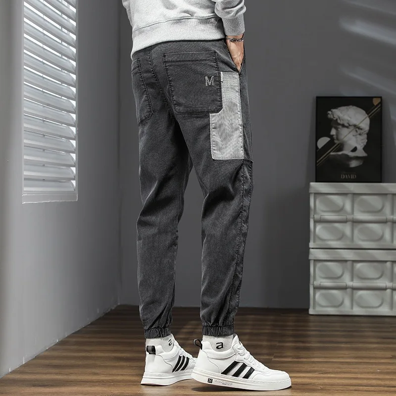 Jeans Ankle leg-tied Men Drawstring Loose Leg pants Korean style casual Harlan pants Lage size trousers  denim  streetwear