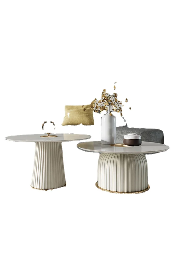 

XL Stone Plate round Tea Table Living Room Small Apartment Home Tea Table Combination Light Luxury