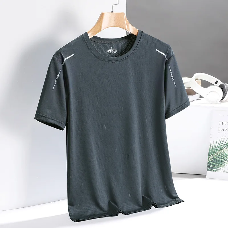 Ice Silk T-shirt Men's Quick Drying Short Sleeve T-shirt Summer High Elastic Ice Breathable Trendy Top Sports T-shirt Running