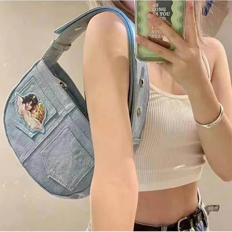 Джинсовая ретро-сумка унисекс дневного белого цвета сумки для подмышек