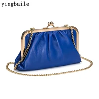 womens high end clip chain shoulder bag european and american soft leather dinner bag pleated womens cowhide clutch bag