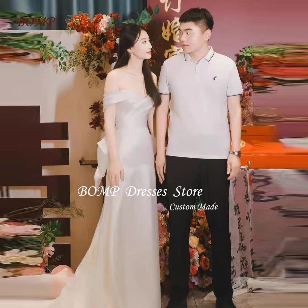 BOMP Свадебные платья с открытыми плечами Элегантные корейские фотосессии длиной